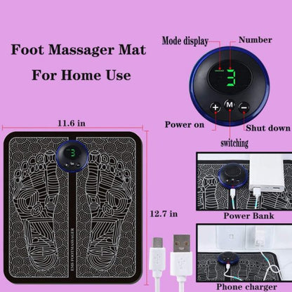 EMS Foot Massager Mat Electric USB Charging Smart Display Tens Acupuncture Feet Cushion Blood Circulation Pad Health Care Home