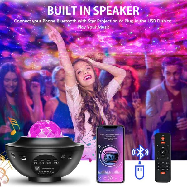 LED Star Ocean Wave Projector Night Light Galaxy Starry Sky Night Projector Night Lamp With Music Bluetooth Speaker