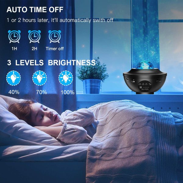 LED Star Ocean Wave Projector Night Light Galaxy Starry Sky Night Projector Night Lamp With Music Bluetooth Speaker