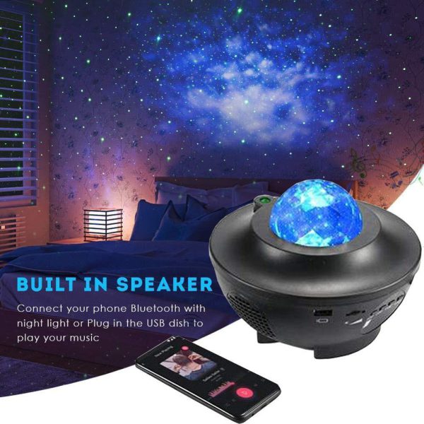 LED Star Ocean Wave Projector Night Light Galaxy Starry Sky Night Projector Night Lamp With Music Bluetooth Speaker